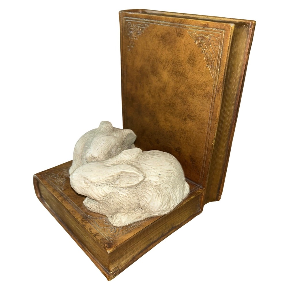 Vintage Style Rabbit on Faux Hamlet Book Bookend Bunny Decor Ceramic/Resin - Picture 2 of 8